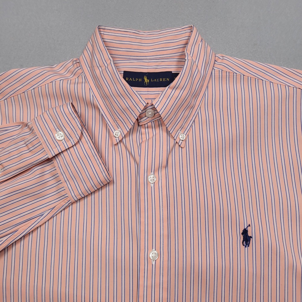 Ralph Lauren Mens Orange Blue Striped Button Down Shirt Size 16